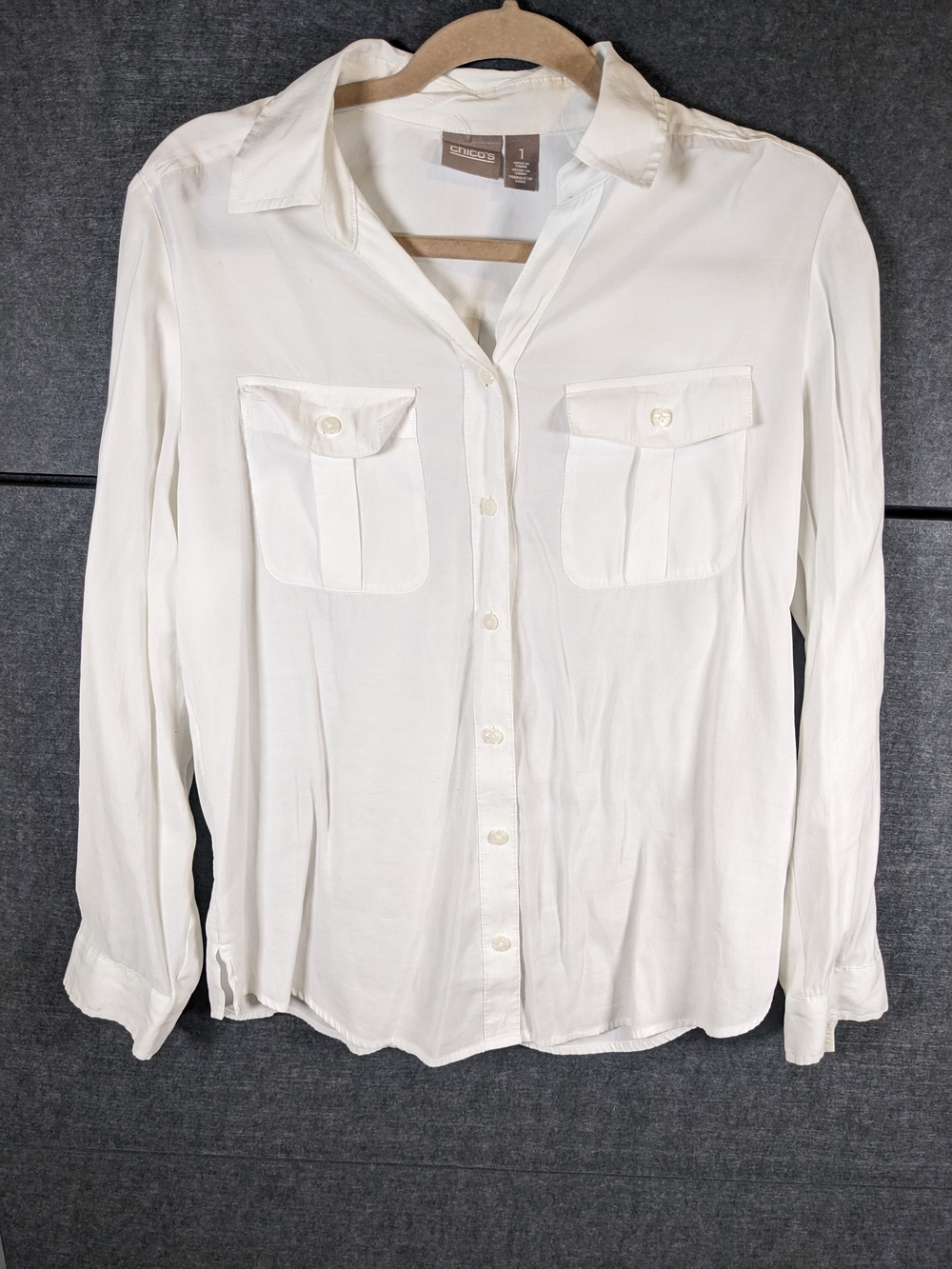 Chico's White Long-Sleeve Button Down Shirt with Pockets
